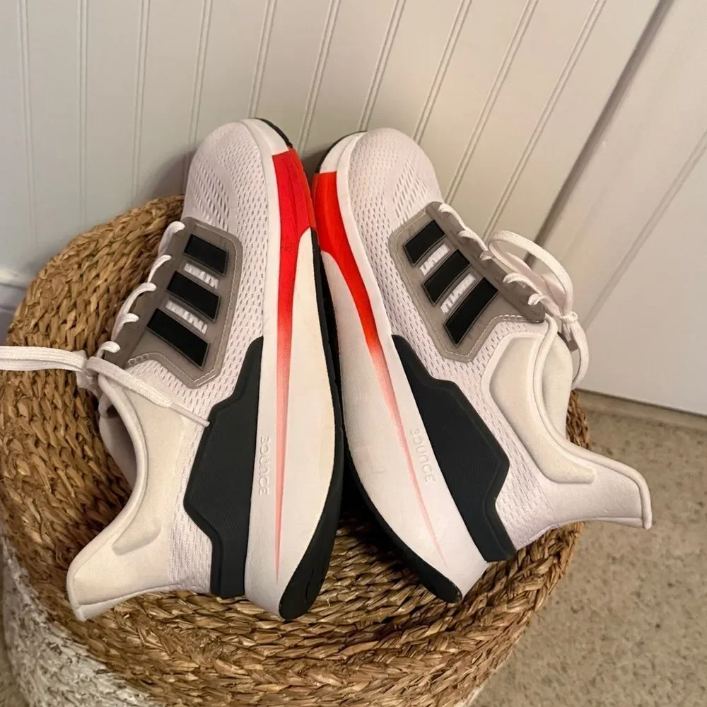 Adidas Men's White and Black Athletic Shoes with Orange Accents-Great Condition